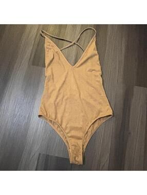 Blue Life Women's Bathing Suit Size Medium Tan Faux Suede Open Back V-Neck